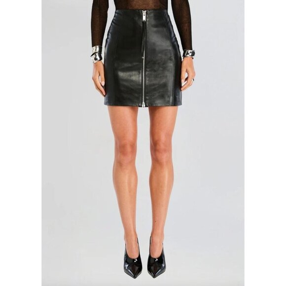 retrofete Adrienne Leather Zip Front Mini Skirt Black Womens Size XS - Picture 1 of 13